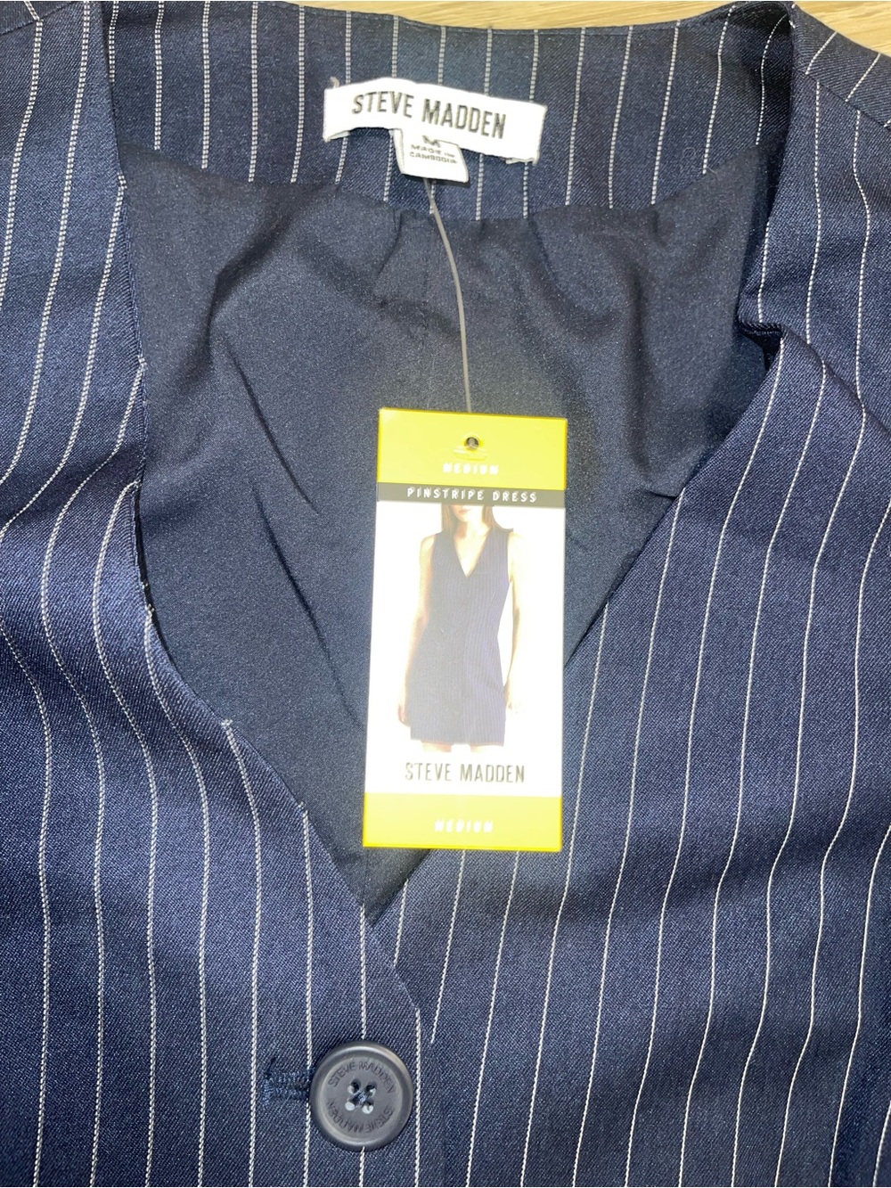 Steve Madden Navy Pinstripe Button-Front Mini Dress - Picture 5 of 6